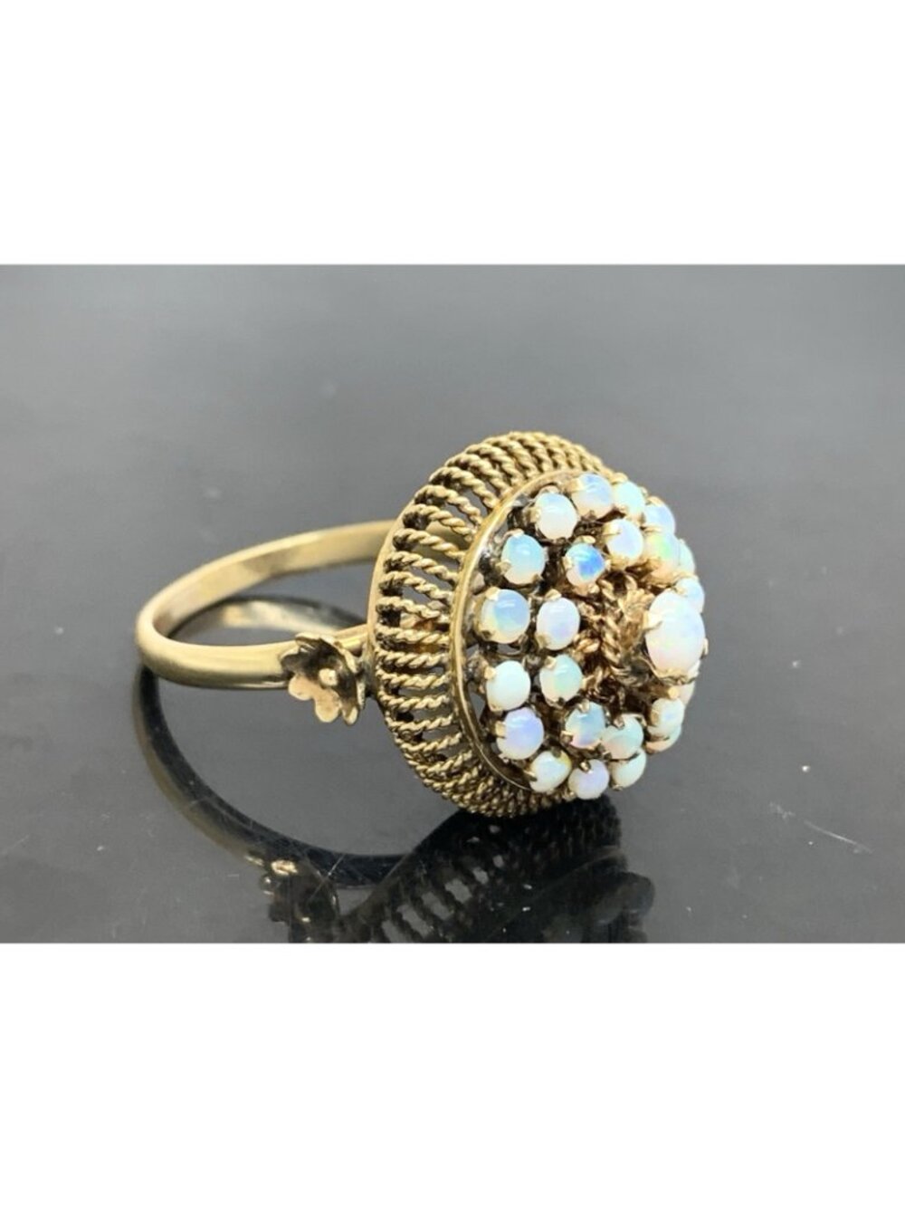 White Opal Cocktail Cluster Women's Ring 14k Yellow Gold Estate Jewelry Size 7.5 - Picture 13 of 16